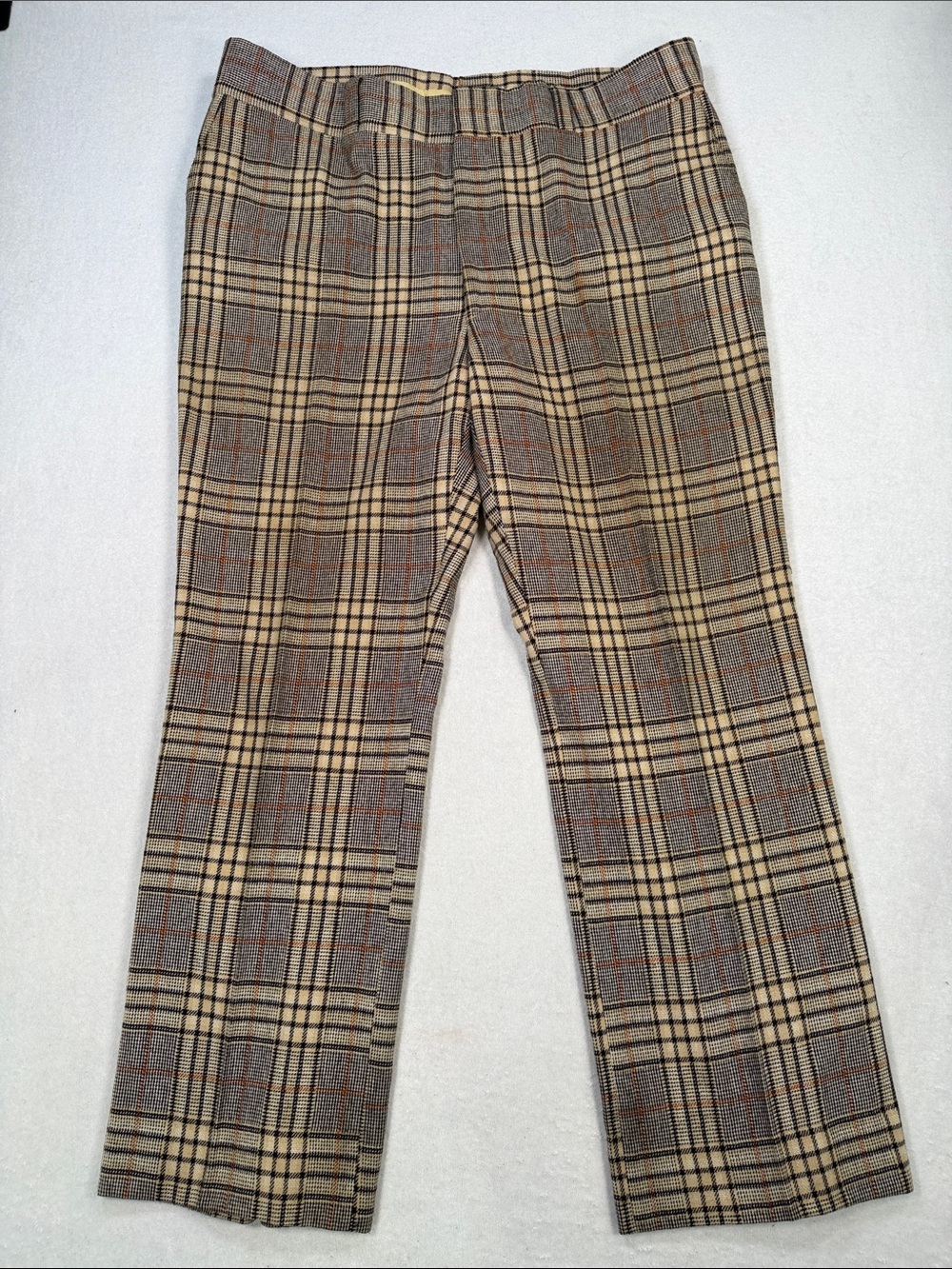 Vintage Asher Plaid Straight-Leg Trousers in Beige and Brown